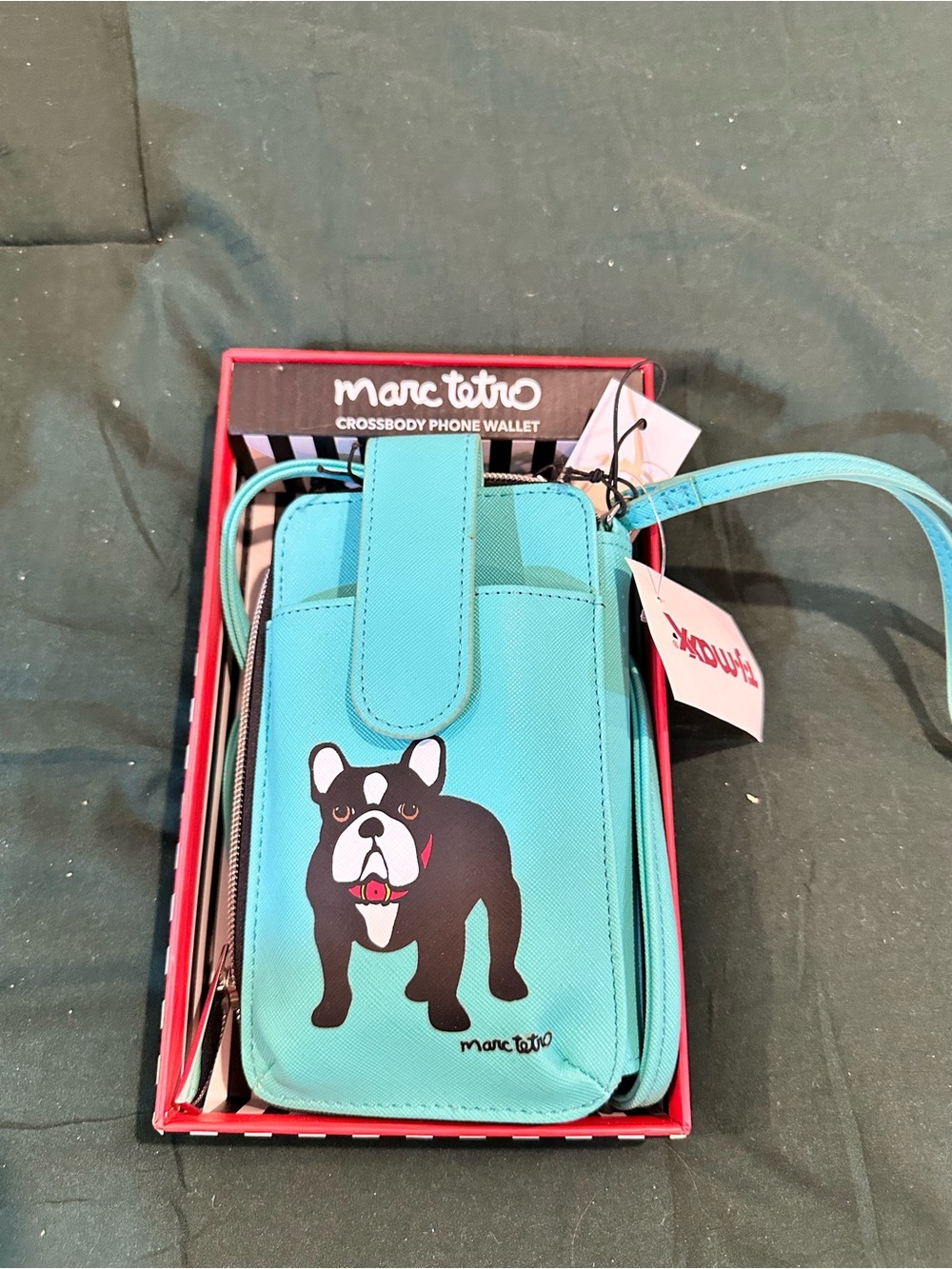Marc Tetro Teal Crossbody Phone Wallet with Bulldog Graphic